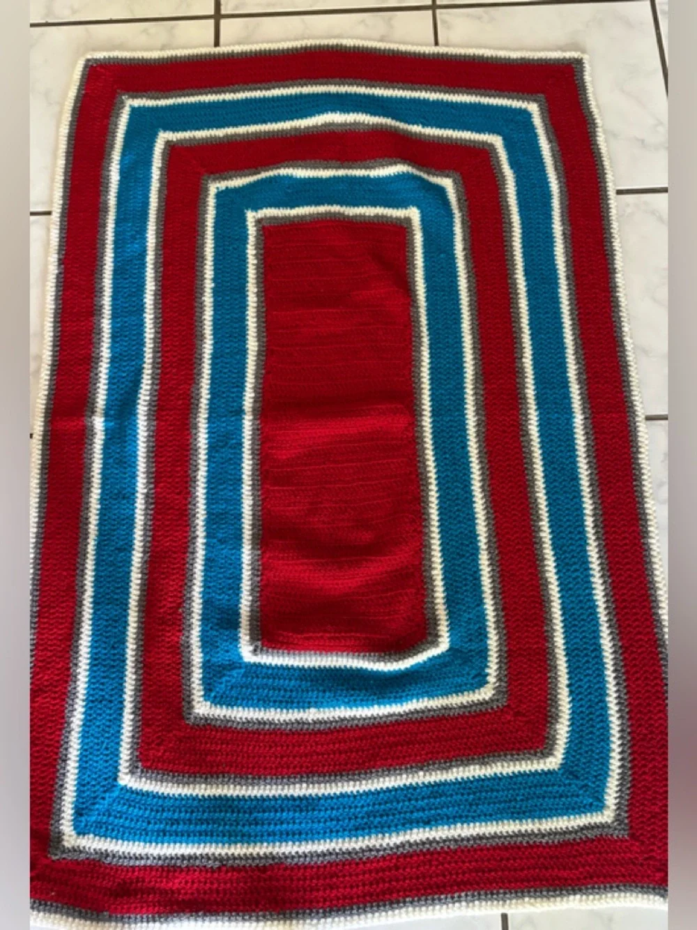 Striped Red, Blue & White Crochet Throw Blanket
